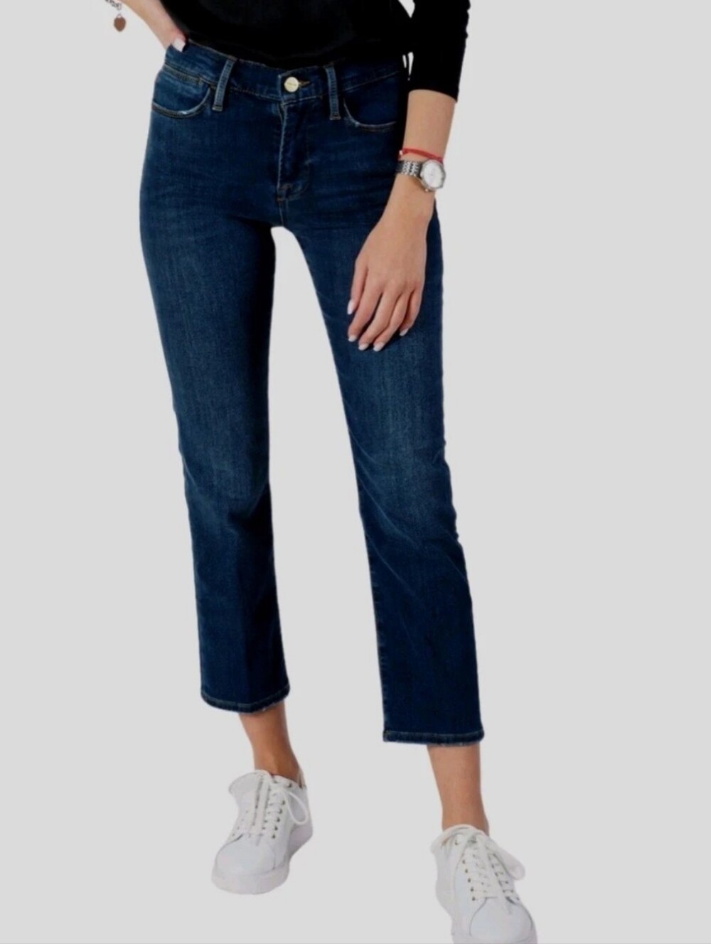 Frame Le High Straight Leg Jeans Dark Wash Ankle Stretch Mid Rise Minimalist 24 - Picture 1 of 13